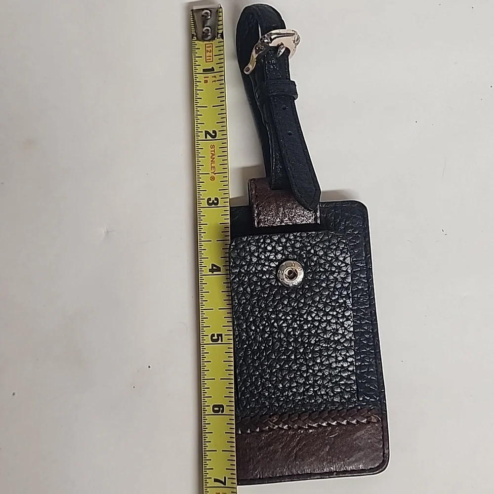 Elegant Vintage Black and Brown Leather Luggage Bag Tag
